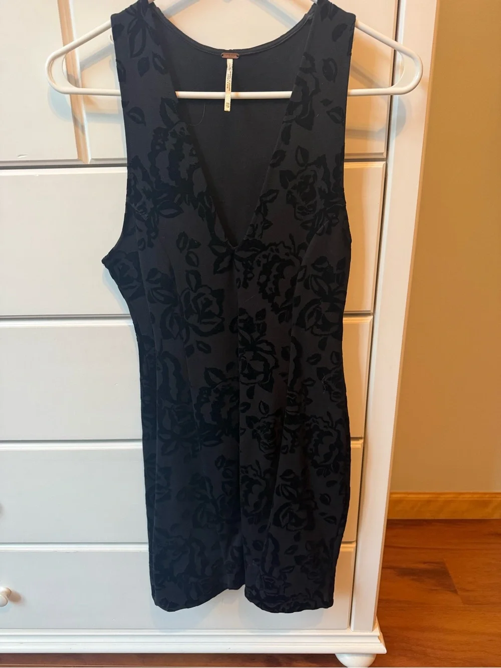 Free People Black Velvet Plunging V-Neck Bodycon Dress